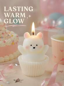 Sweet Bear Decorative Scented Candle, Handmade 3D Cupcake Design, Soft Vanilla Inspired Aroma And Warm Glow, Charming Tabletop Decor, Suitable For Birthday, Wedding, Tea Party, Dinner, Photo Prop, Romantic Celebration, Friendship Gift, Holiday Surprise - Multi-fragrance - View 8