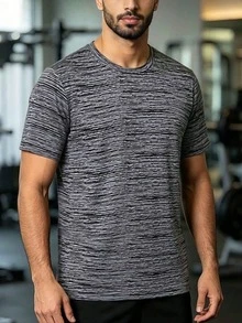 Men's Quick-Dry Breathable Short Sleeve Crew Neck Colorblock Sports T-Shirt, Suitable For Gym Workout, Running, Fitness And Casual Wear - Grey - View 1