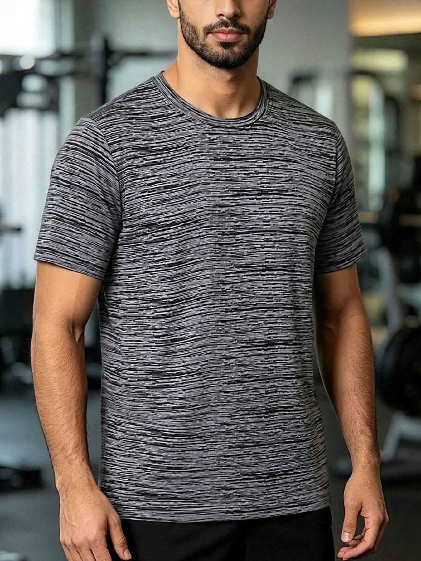 Men's Quick-Dry Breathable Short Sleeve Crew Neck Colorblock Sports T-Shirt, Suitable For Gym Workout, Running, Fitness And Casual Wear - Grey - View 1