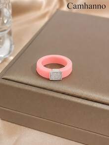 Camhanno 1pc Four Color Optional Soft Silicone Metal Square Brand Ring For Daily Wear, Comfortable And Elegant Ring That Does Not Restrict The Hand - Silver - View 5