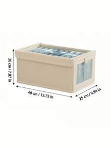 1PC Large Shelf Storage Basket | Fabric Closet Storage Box With Transparent Window For Organization | Foldable Household Storage With Lid, Beige, Grey Decorations Decor Festival Decor Room Decor Home Decor Bed Room Decor - Multicolor - View 12