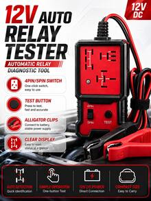12V Car Battery Tester Tool, LED Indicator Electronic Relay Diagnostic Tester With Clamp, Automotive Testing Equipment For Vehicle Maintenance, Compatible With Cars Trucks SUVs, Car Repair Accessories Gift For Men - Red - View 2