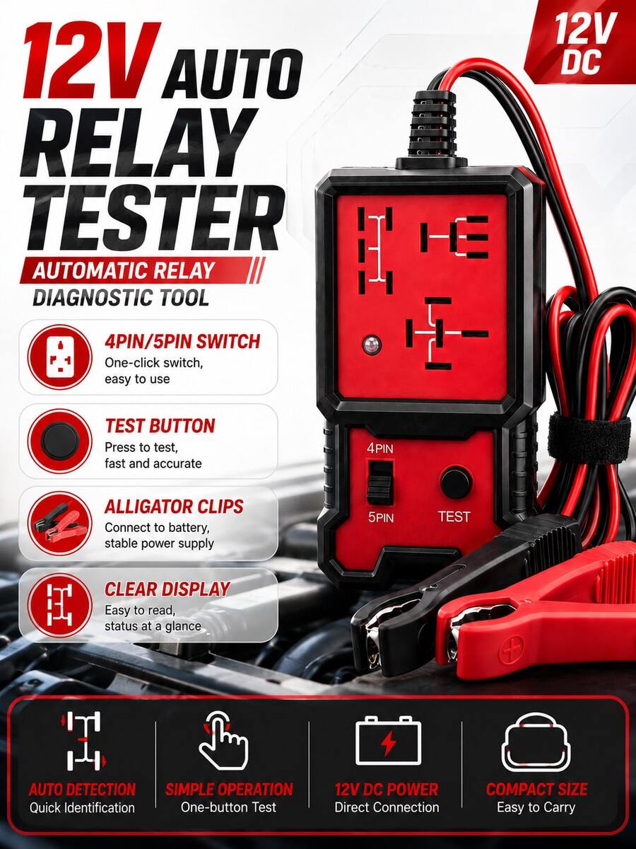 12V Car Battery Tester Tool, LED Indicator Electronic Relay Diagnostic Tester With Clamp, Automotive Testing Equipment For Vehicle Maintenance, Compatible With Cars Trucks SUVs, Car Repair Accessories Gift For Men