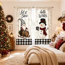 2 Pieces Of Winter Dwarf Snowman Sled With Printed Pattern, Pole-Mounted Installation, High-Definition Digital Printed Curtains, Suitable For Living Room, Bedroom, Study, Dining Room, Christmas Home Decoration. - Multicolor - View 8