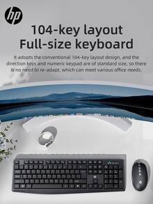 HP 108-Key Wireless Keyboard And Mouse Combo, 2.4G Full-Size Ergonomic Keyboard, 3-Level DPI Adjustable Mouse, Classic Design For Office Use - Black - View 4