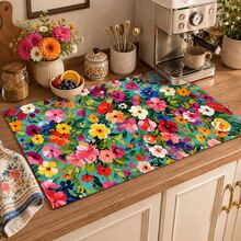 1pc Colorful Floral Pattern Dish Drying Mat, Fresh Pastoral Style, Quick-Drying Absorbent Material, Delicate Printed Design, Waterproof Stain-Resistant Non-Slip Countertop Protector, Suitable For Daily Kitchen, Dish Drying, Gatherings And Home Countertop Decor - Multicolor - View 5