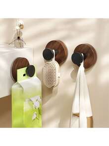 1pc 2-In-1 Suction Cup Hook, Dual Locking Suction Cup And Adhesive Hook, Wall Hook, Towel Hook, Wood Grain Hook, Reusable, Window Glass Kitchen Utensil Storage, Suitable For Bathroom, Kitchen, Bath Ball, Towel, Coat, Strong Load-Bearing, Waterproof And Rust-Proof - Multicolor - View 11
