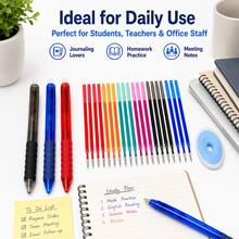 Retractable Erasable Gel Pen Set, 2 Pens + 20 Replacement Refills + 1 Eraser, 0.5mm Fine Point Refillable Erasable Pens, Smooth Writing Click Pens For Students, School, Office, Notes, Homework & Journaling - Multicolor - View 8