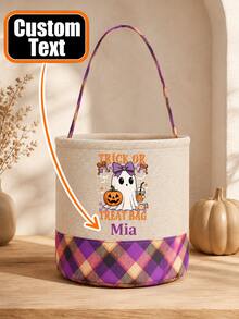 Customizable Personalized Halloween Trick Or Treat Bags - Featuring Self-Defined Names With Adorable, Pumpkin, And Bat Designs, Perfect For Halloween Parties, Events, And Holiday Celebrations, Halloween Decoration Storage, Prank Designs - Multicolor - View 4