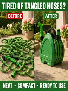 1 Set Expandable Polyethylene Garden Hose, 50/100ft Green Flexible Hose With Adjustable Multi-Mode Spray Nozzle And Portable Storage Rack, Suitable For Garden, Lawn, Yard, Patio, Car Washing And Pet Bathing Outdoor Watering And Cleaning - Multiple Styles - View 7