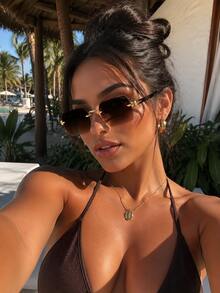 Old Money Style Rimless Diamond Fashion Glasses For Men And Women Couples, Gradient Tea Color, Beach Vacation Street Style, Face-Slimming, Summer Travel Vibe, Protection - Multicolor - View 1