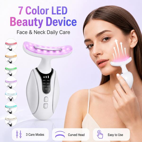 Electric Facial Massager EMS Neck & Face Lifting Massager Beauty Device LED Phototherapy Skin Tightening Device 400mAh