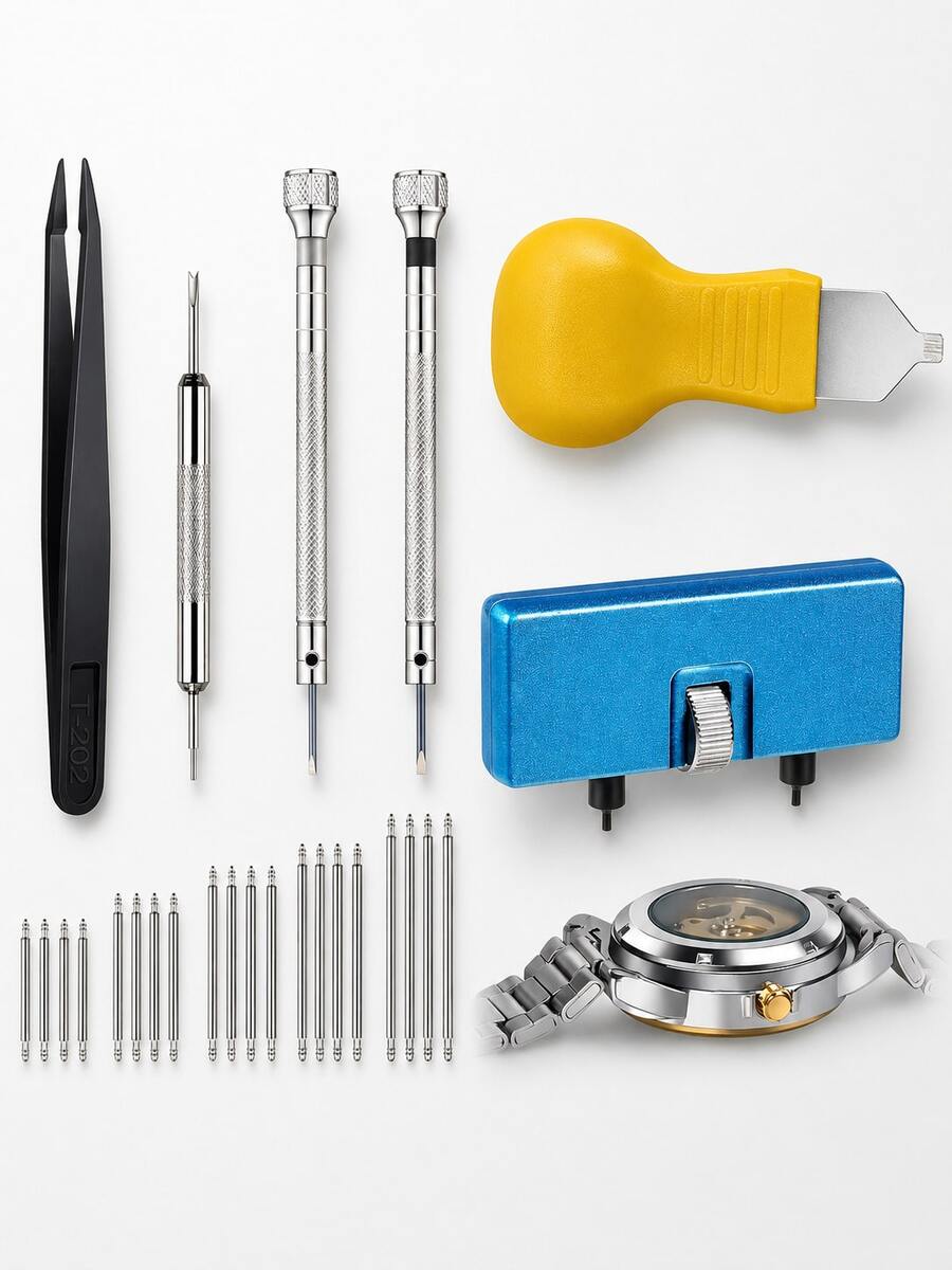 26pcs Professional Watch Repair Tool Kit, Includes 14-22mm Spring Bar, Watch Back Opener, Watch Battery Replacement Tool, Watch Strap Adjuster, Suitable For Watch Maintenance, Watch Back Opening, Watch Battery Replacement, Practical Watch Repair Tool Set For Watchmakers And Enthusiasts, Durable Home Watch Repair Kit, Convenient Watch Repair Supplies, Ideal Gift For Watch Enthusiasts, Friends, Family, Suitable For Daily Repair And Home Maintenance - Yellow - View 1