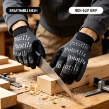 1 Pair Breathable Anti-Slip Touchscreen Work Gloves, Flexible Adjustable Wrist Multifunctional Gloves, Suitable For Mechanical Repair, Gardening, Construction And DIY Projects - Grey - View 6