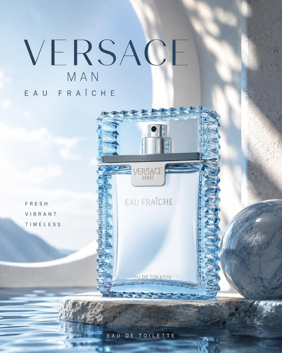 Versace Man Eau Fraîche Perfume para Hombre EDT 100ml (3.4 Oz) | Amaderada Acuática Fresca | Eau de Toilette - EDT - Ver 1