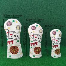 Creative Poker Chip Embroidered Golf Club Head Cover, PU Leather Wear-Resistant Driver/Fairway Wood/Hybrid Club Head Protector - White - View 6