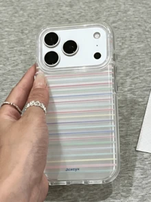 極簡白色與黃色條紋透明軟手機殼，適用於 iPhone 18 Pro Max 18 Pro 17 Pro Max 17 Pro 12 13 14 15 16 Pro Max 14 15 16 Plus 17 Air 11，時尚保護殼 - 彩色條紋 - 查看 4