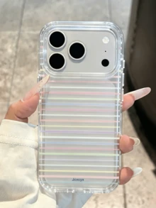 極簡白色與黃色條紋透明軟手機殼，適用於 iPhone 18 Pro Max 18 Pro 17 Pro Max 17 Pro 12 13 14 15 16 Pro Max 14 15 16 Plus 17 Air 11，時尚保護殼 - 彩色條紋 - 查看 3