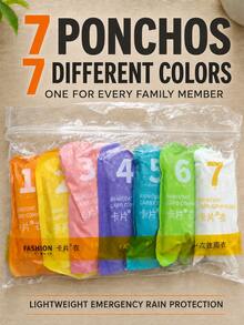 7-Pack Disposable Rain Ponchos, 7 Colors, Ultra-Lightweight Waterproof Hooded Raincoats, Compact Emergency Rain Gear, Theme Park Essentials, Travel Essentials, Summer Travel Essential For Camping, Festivals, Outdoor Events & Commuting - Multicolor - View 13