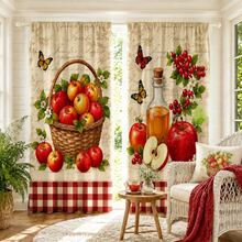 2 Sets Of Digital Retro Country-Style Apple-Print Filtering Curtains, In Rod Bag Style, Fade-Resistant, Washable By Hand And Machine, Hook-Free Design, Suitable For Home Decoration In Living Room, Bedroom And Study Area. - Multicolor - View 8
