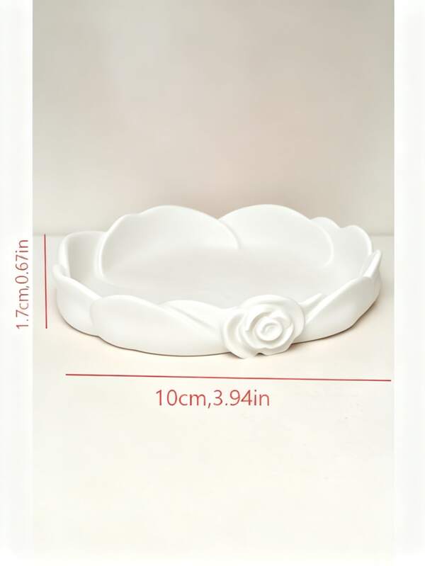 Rose-Shaped Storage Tray, White Mini Key Tray, Entryway Tabletop Jewelry Storage Dish, Earring Ring And Small Item Desktop Organizer Box, Portable Mini Sundries Storage Tray