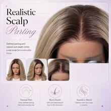 Glueless Human Hair Blend Lace Front Wig 16 Inch, Brown To Ash Blonde Balayage Highlights, Natural Hairline Center Part, Beginner Friendly, Style Memory - S2/4/22 - View 5