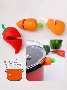 Carrot, Bell Pepper And Chicken Leg Design Pot Lid Handle, Raised Pot Lid To Prevent Soup Splatter, Practical Cooking Soup Kitchen Tool, Non-Slip Kitchen Accessory, Pot Lid Holder. Suitable For Daily Cooking And Gifting. Durable Material. - View 4