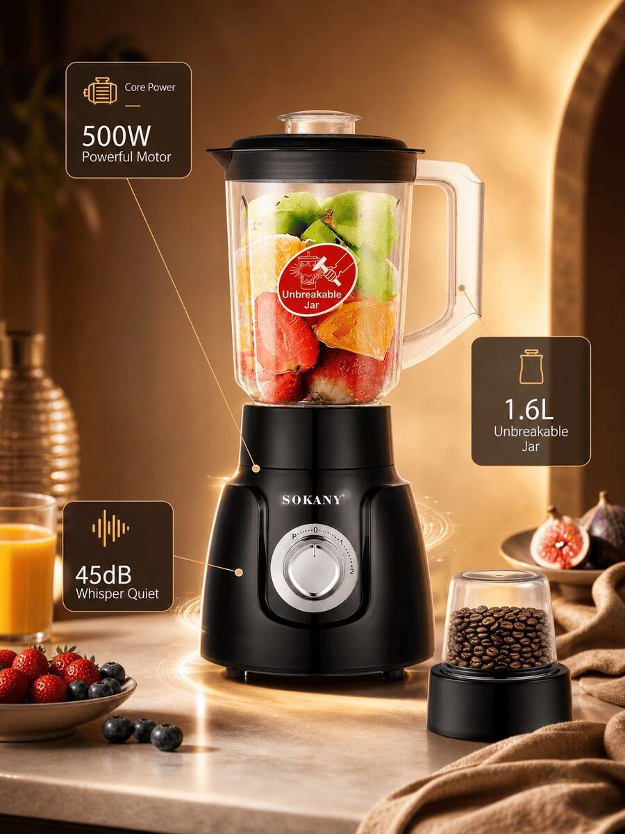SOKANY 185 Multi-Function Juicer & Blender, Large Capacity, Adjustable Speed, Easy To Clean And Install, One-Touch Operation, Detachable, High Juice Yield, Fast Juicing, Perfect Gift - Black - View 1