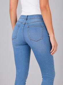 Women's Skinny Jeans - 淺色水洗藍 - 查看 4