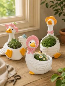 Cute Duck & Goose Shaped Planter, Animal Design Succulent Cactus Pot, Decorative Rustic Style Plant Container, Indoor Outdoor Garden Patio Balcony Windowsill Bookshelf Desk Decor, Gift For Plant Lovers - Big Goose Flower Pot - View 1
