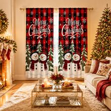 2 Pieces Of "Merry Christmas" Text, Red And Black Buffalo Check Christmas Printed Semi-Transparent Curtains, Pole Bag Curtains, Suitable For Living Room, Bedroom And Home Decoration, Machine Washable, Hookless - Multicolor - View 8