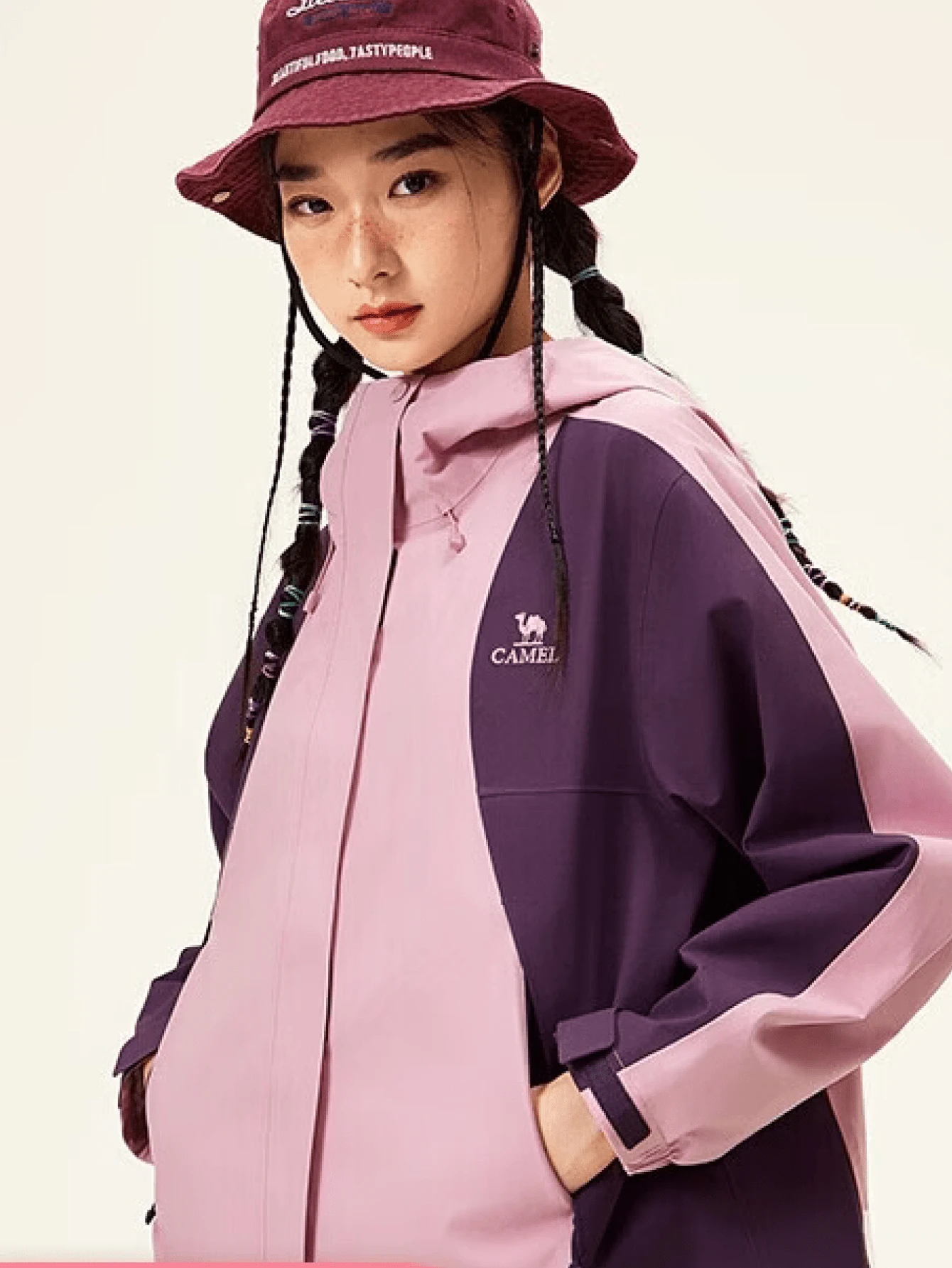 CAMEL CROWN 女款 3 合 1 防風防雨外套 春季戶外旅行用-防油污、防風、防雨登山外套 - 霞光粉嘉應紫 - 查看 1