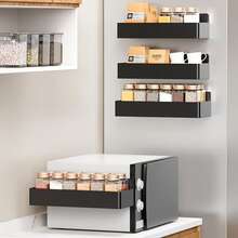 4/2pcs Large Capacity Black And White Multifunctional Wall Mounted Storage Rack, Non-Perforated Installation Storage Rack, Kitchen Refrigerator, Coffee Machine, Washing Machine, Kitchen Spice Rack, Simple And Fashionable Household Goods - View 5
