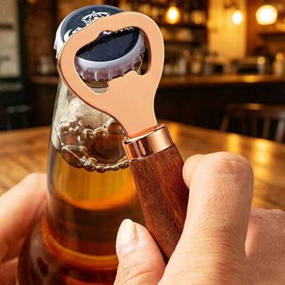 2pcs Wooden Beer Bottle Opener, Stainless Steel Bottle Opener, Suitable For Daily Beer And Beverage Lid Opener, Suitable For Home Bar Parties And Gatherings