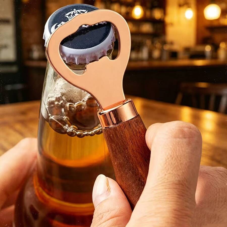 2 cái dụng cụ mở nắp chai bia bằng gỗ, dụng cụ mở nắp chai bằng thép không gỉ, phù hợp mở nắp chai bia và đồ uống hàng ngày, thích hợp cho gia đình, quầy bar, tiệc tùng và tụ họp