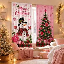 2 Pieces Are Installed Using Pocket Rod Method. They Feature A Pink Snowman Christmas Tree Pattern And Are Made Of Digital Printed Fabric. They Are Suitable For Living Room, Closet, Bedroom, Study, Dining Room And Home Decoration. - Multicolor - View 4