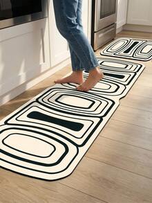 1pc Classical Abstract Geometry Pattern Kitchen Mat, 3.5 Mm Soft Rubber That Absorbs Water And Is Easy To Clean. Suitable For Corridors, Bathrooms, Living Rooms, Outdoor Door Mats, And Toilets. Useable Throughout The Year And For Various Holidays. - Multicolor - View 1