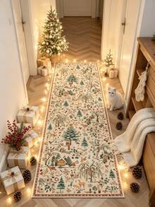 1pc Christmas Theme Cozy Snowy Village Corridor Runner Rug, Carpet, Runner Rug, Area Rug, Mat, Home Decor, Area Rug, Living Room Area Rug, Living Room Home Decor, Room Decor, Washable Rug - Multicolor - View 3