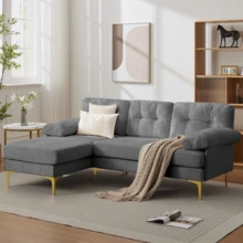 Sofa Made Of Wood Mid-Century Retro With Cushion Modern Blue For Living Room - 灰色 3 人座 - 查看 8