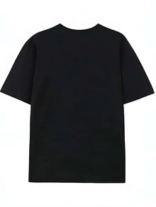 Retro Grunge Star Burst Ripped Graphic Unisex Oversized Short Sleeve Tee, 100% Pure Cotton Crew Neck Street Casual Top For Daily Vacation - 黑色 - 查看 2