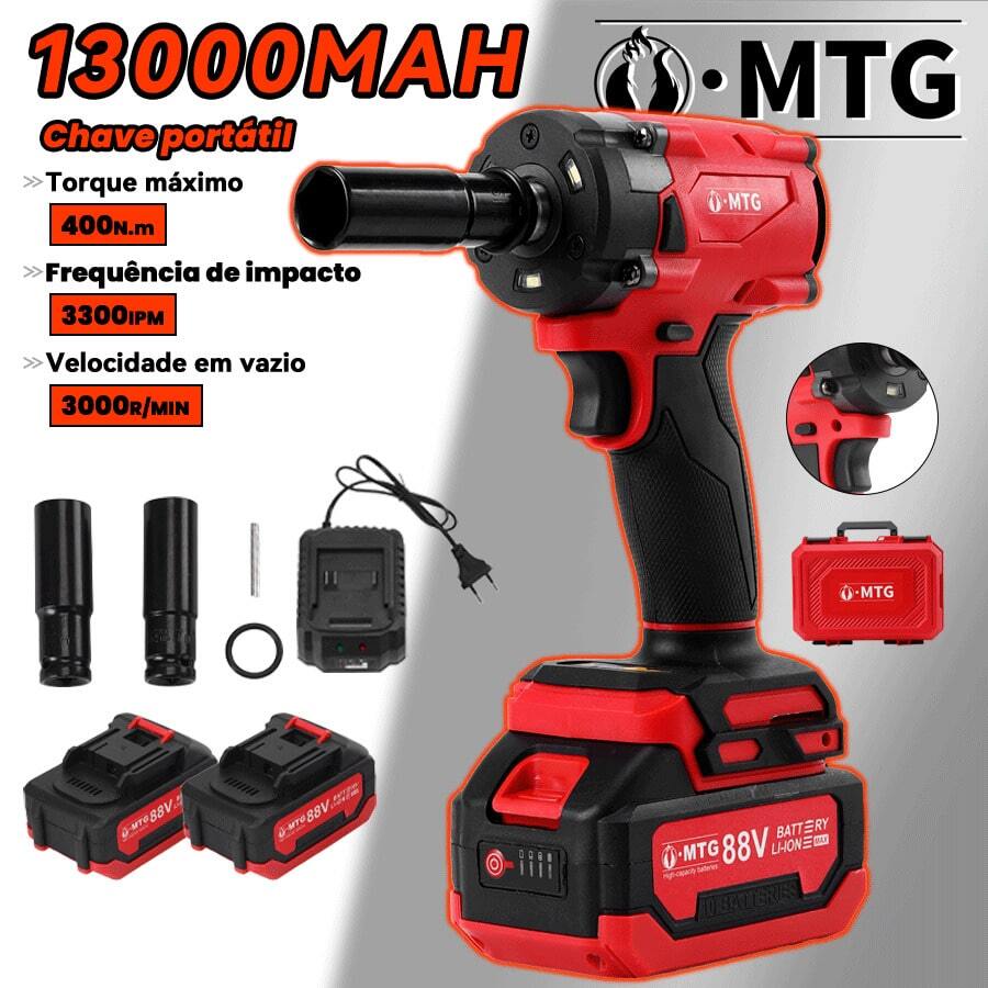 Chave de Impacto Sem Fio Motor DC Sem Escova 500W Torque Máximo 400N.m 2 Velocidades 2 Baterias Visor de Carga Maleta Completa Para Mecânica Veicular e Obras - Vermelho - Visão 1