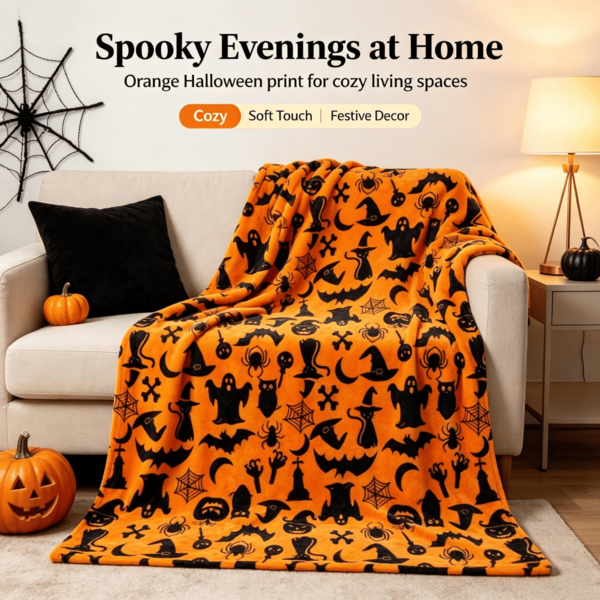 Manta de flanela grossa de lã polar com estampado digital de fantasma, morcego e aranha de Halloween, manta de sofá para quarto, decoração festiva, manta de sesta