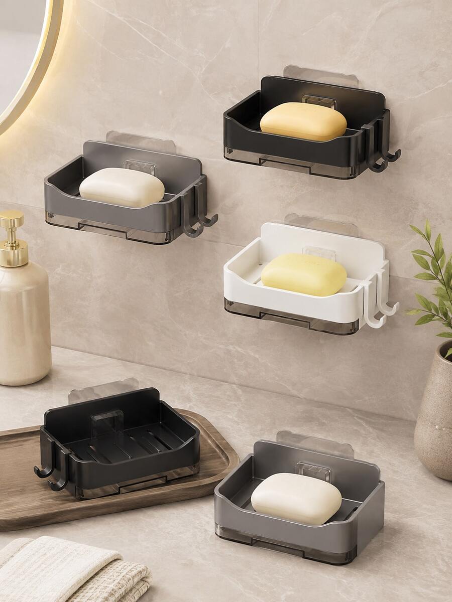 No-Drill Soap Holder Bathroom Draining Soap Dish Wall-Mounted Storage Rack Creative Home Organizer - Multicolor - View 1