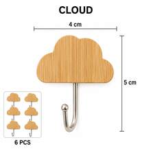 Add Practical Storage And Natural Decorative Texture To Your Home With This 6-Piece Set Of Cloud-Shaped Wall Hooks. Each Compact Hook Features A Bamboo Cloud Panel With Clear Natural Wood Grain And A Silver Iron J-Shaped Hook With Rounded Ends. This Set Of Six Matching Hooks Can Be Installed In Combination To Create A Decorative Wall Layout Or Placed Separately In Any Location Where Extra Hanging Space Is Needed. - View 9