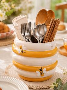 1pc Bee Hive Kitchen Utensil Holder, Cute Bee Kitchen Organizer For Cooking Spoons, Spatulas And Cutlery, Countertop Storage Container, Kitchen Tool Holder, Farmhouse Kitchen Decor, Dining Table Organizer, Housewarming Gift For Home (Bring A Rope) - Multicolor - View 2