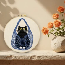 1PC 20*20cm/7.9*7.9in,The Cat In The Bag Embroidery Kit, DIY Handmade Embroidery Set For Adult Beginners, Home Gift, Women's Sewing Gift, Including User Manual, Printed Pattern Fabric, Embroidery Frame, Needle And Thread. - The Cat In the Bag - View 4
