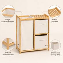 Bamboo Frame Laundry Hamper Cabinet, Large-Capacity Laundry Sorter With Removable Fabric Baskets, Multi-Compartment Dorm Room Organizer, Back To School Essential & Halloween Gift For College Students - Natural Color - View 6