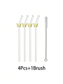 2/4pcs Yellow Butterfly Shaped Glass Drinking Straws, Suitable For Water Cups, Reusable Curved Transparent Thickened Glass Straw Tableware Set, Kitchen Accessories, Straw Caps, Cold Drinks, Milk Tea, Coffee, Bar, Home, Restaurant, Holiday Supplies, Summer - View 8