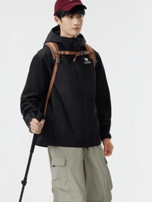 CAMEL CROWN Men's Lightweight Waterproof Windproof Hooded Rain Shell Jacket, Suitable For Hiking, Camping, Trekking, Outdoor Sports And Travel - Phantom Black - View 2