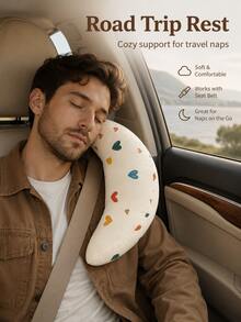 Cute Sweet Style Neck & Shoulder & Chin Support Neck Pillow, Sleep-Aid Car Seatbelt Travel Pillow, Suitable For Road Trips, Highway Driving, Daily Commuting, All-Season Use, Car Interior Rest Accessory - Multiple Styles - View 1